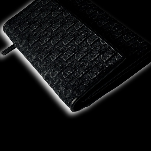 DIOR Vintage Mini Jacquard Black Monogram Logo Oblique Canvas Leather Wallet - Picture 5 of 16